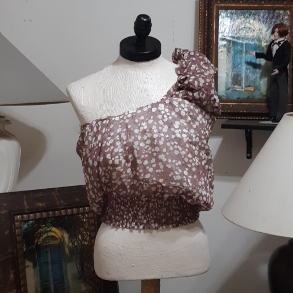 Womens Blouse Sz S Top floral shoulder Sheer Lightweight Summer COZY & CASUAL